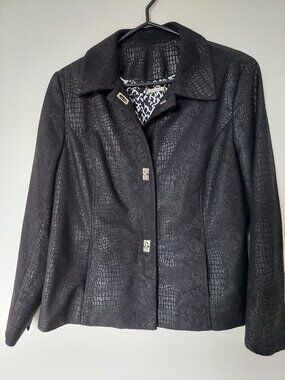Tanjay Women's Size 14 Black Blazer with Textured Reptile-inspired Pattern
